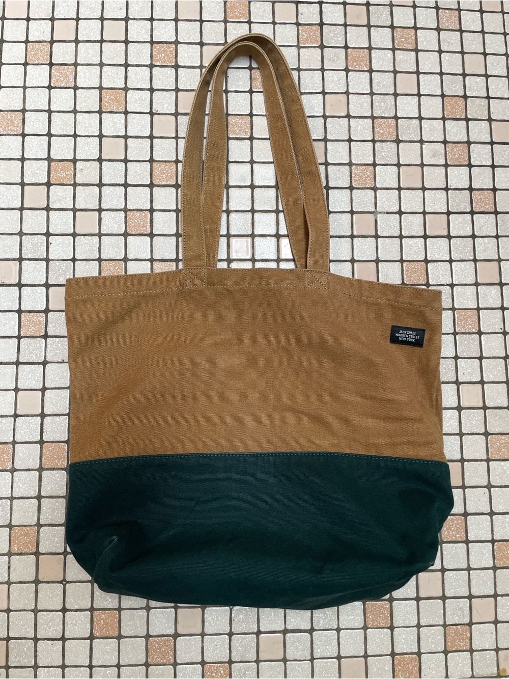 Jack Spade Two-Tone Canvas Tote Bag in Camel & Dark Green